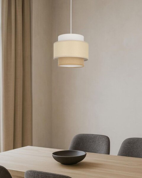 Pendelleuchte Stoff Weiß Sandfarben E27 Ø20 cm
