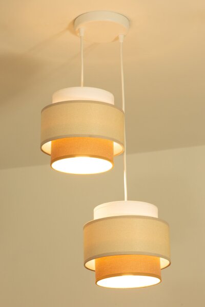 Pendelleuchte Stoff Weiß Sandfarben E27 Ø30 cm