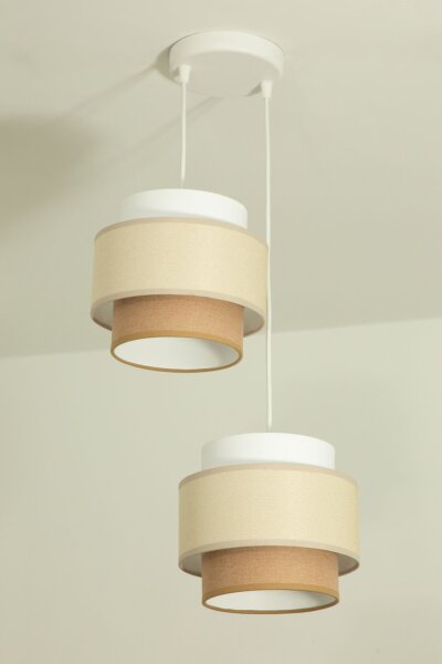 Pendelleuchte Stoff Weiß Sandfarben E27 Ø30 cm