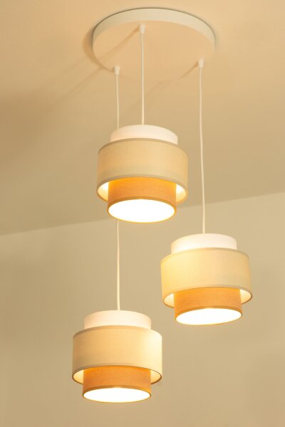 Pendelleuchte Stoff Weiß Sandfarben E27 Ø45 cm