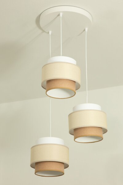 Pendelleuchte Stoff Weiß Sandfarben E27 Ø45 cm