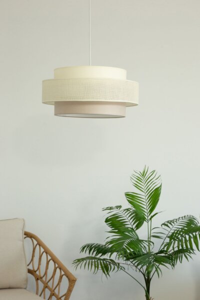 Pendelleuchte Stoff Weiß Ecru E27 Ø40 cm gemütlich