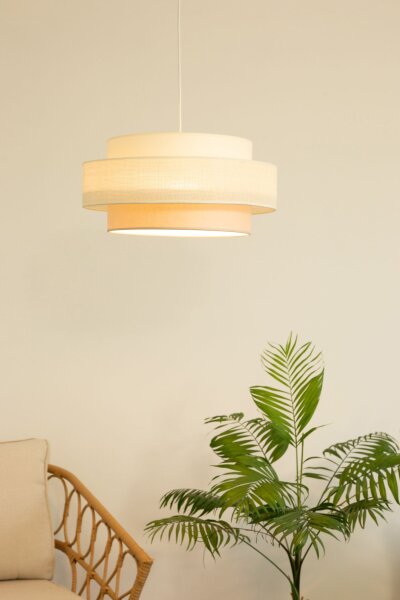 Pendelleuchte Stoff Weiß Ecru E27 Ø40 cm gemütlich