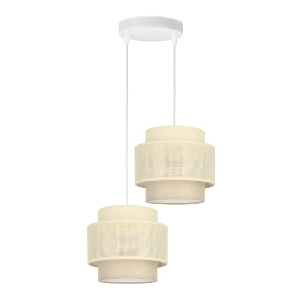 Pendelleuchte Stoff Weiß Ecru E27 Ø30 cm dekorativ