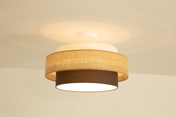 Deckenlampe Stoffschirm Weiß Ecru E27 Ø40 cm blendarm