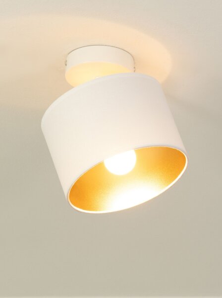Deckenspot flexibel Stoff Weiß Gold E27 L:18 cm