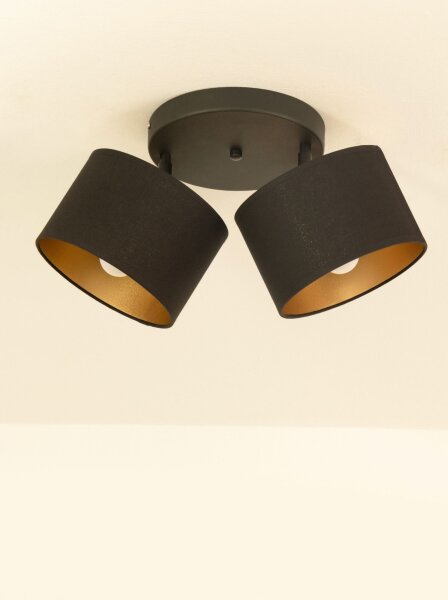 Deckenspot schwenkbar Stoff Schwarz Gold E27 L:45 cm