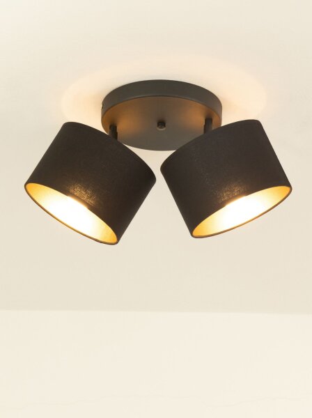 Deckenspot schwenkbar Stoff Schwarz Gold E27 L:45 cm