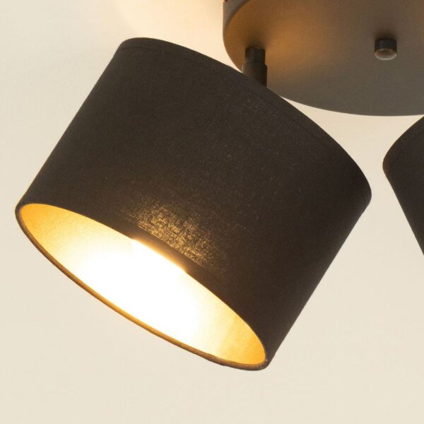 Deckenspot schwenkbar Stoff Schwarz Gold E27 L:45 cm