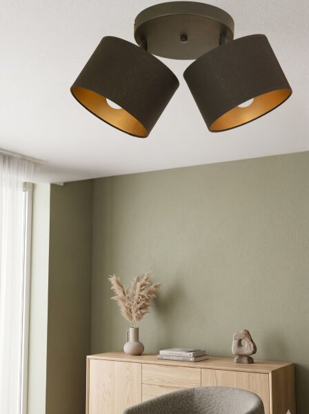 Deckenspot schwenkbar Stoff Schwarz Gold E27 L:45 cm