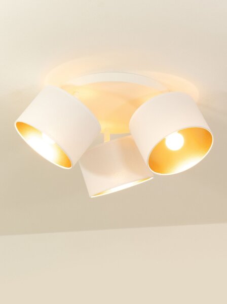 Deckenspot flexibel Stoff Weiß Gold E27 L:45 cm