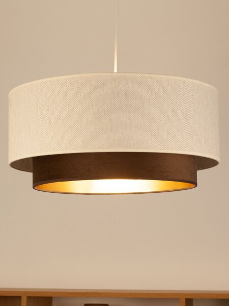 Pendelleuchte Stoff Weiß Braun Gold E27 Ø45 cm