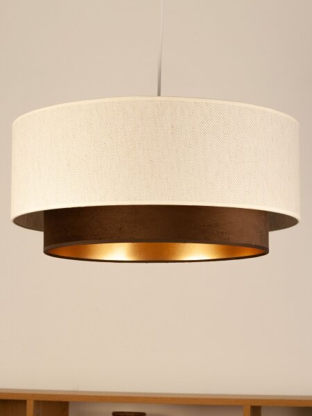 Pendelleuchte Stoff Weiß Braun Gold E27 Ø45 cm
