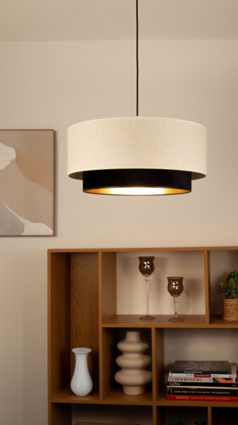 Pendelleuchte Stoff Schwarz Weiß E27 Ø45 cm wohnlich