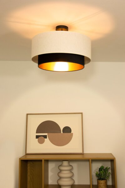 Deckenlampe Stoff Schwarz Weiß E27 Ø45 cm wohnlich