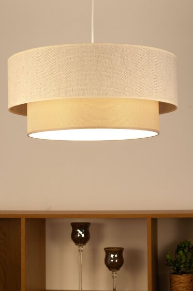 Pendelleuchte Stoff Hellbeige Weiß E27 Ø45 cm