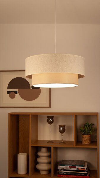 Pendelleuchte Stoff Hellbeige Weiß E27 Ø45 cm
