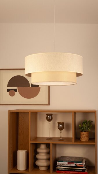 Pendelleuchte Stoff Hellbeige Weiß E27 Ø45 cm