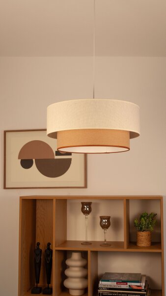 Pendelleuchte Stoff Beige Weiß E27 Ø45 cm wohnlich