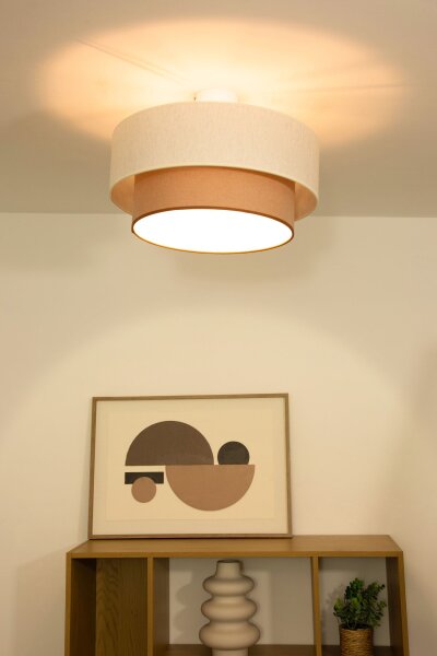 Deckenlampe Stoff Weiß Beige E27 Ø45 cm dekorativ