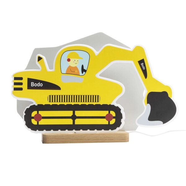 LED Tischlampe mit Dimmer 20 cm hoch Bagger Gelb 3000 K Kinder