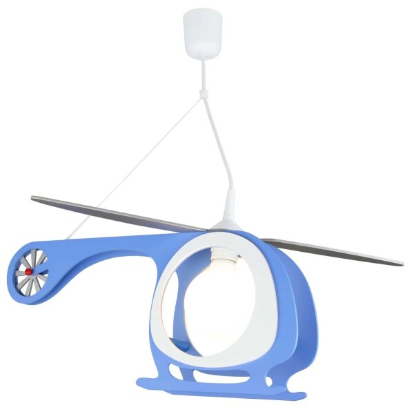 Pendelleuchte Kinderzimmer B: 65 cm Hubschrauber Weiß Blau E27