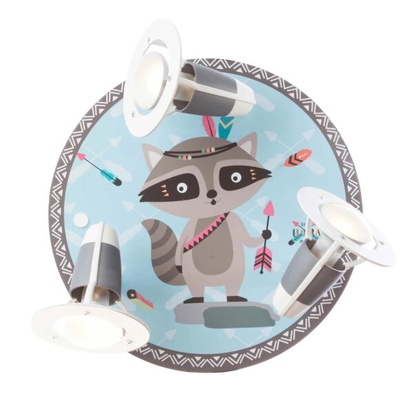 Deckenstrahler Kinderzimmer klein Ø 29 cm rund Waschbär 3x E14