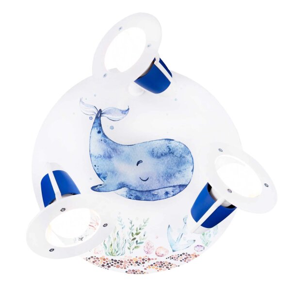 Deckenleuchte Kinderzimmer Ø 29 cm klein rund Weiß Blau Wal