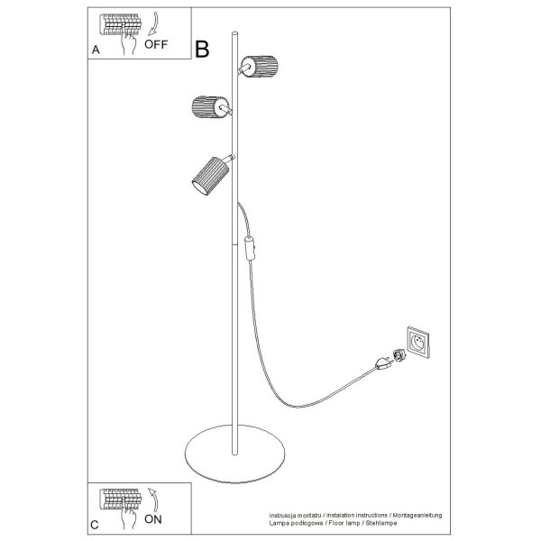 Stehlampe verstellbar Aluminium Schwarz GU10 H:155 cm