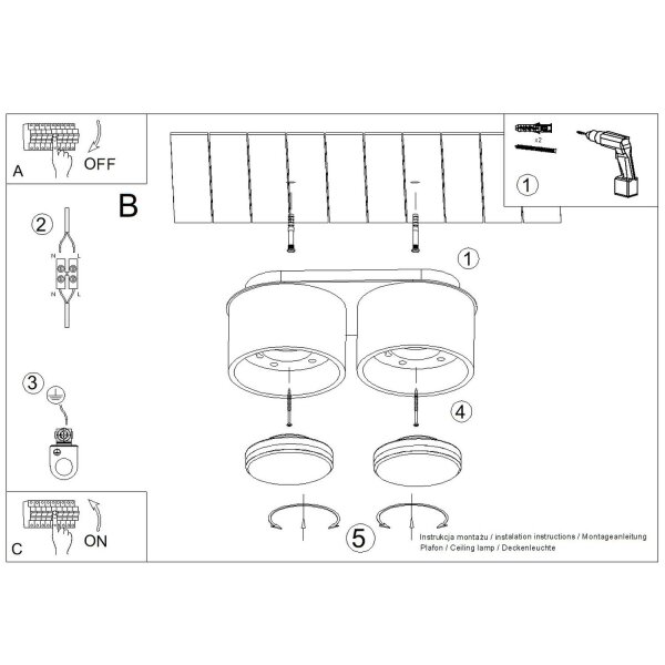 Deckenlampe 2-flammig Aluminium Rot GX53 L:21 cm