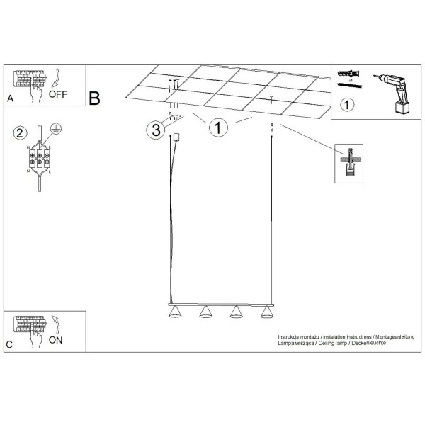 Pendelleuchte 4-flammig Stahl Ocker E14 L:122 cm