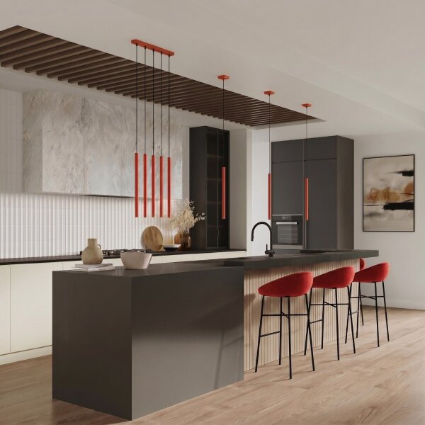 Pendelleuchte Stahl Rot G9 Ø3,5 cm modern rund