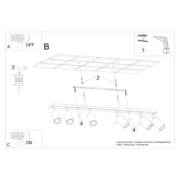 Deckenstrahler verstellbar 6-flammig GU10 L:118 cm