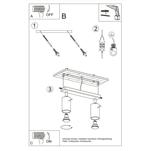 Deckenspot 2-flammig schwenkbar Stahl GU10 L:30 cm