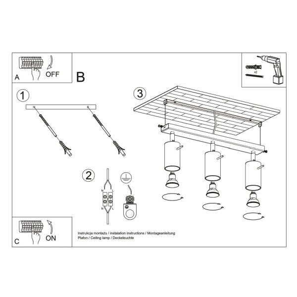 Deckenspot flexibel 3-flammig Stahl Rot GU10 L:45 cm