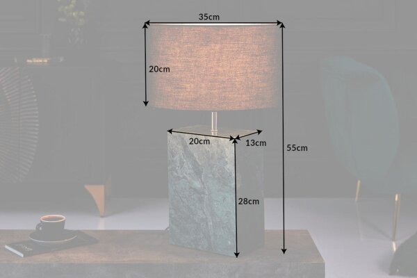 Tischleuchte Marmor Stoff 60 cm Grün Schwarz E27 Unikat