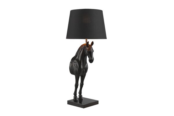 Tischlampe Schwarz Gold 75 cm hoch Pferd E27 Stoffschirm