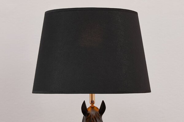Tischlampe Schwarz Gold 75 cm hoch Pferd E27 Stoffschirm