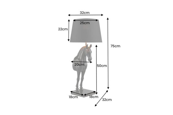 Tischlampe Schwarz Gold 75 cm hoch Pferd E27 Stoffschirm