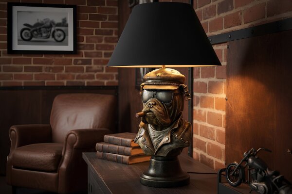 Tischlampe E27 55 cm hoch in Bronze Schwarz Gold Bulldogge