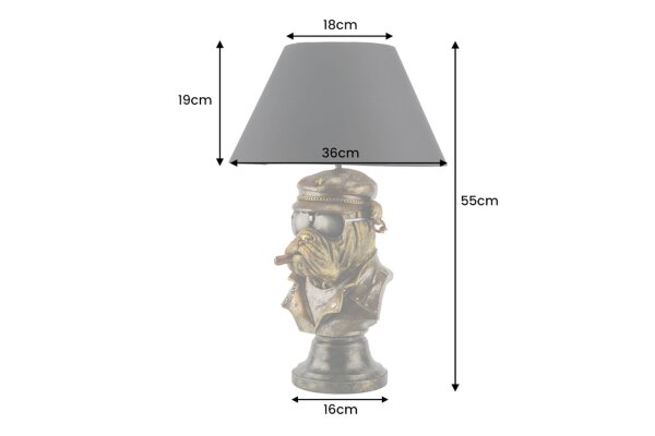 Tischlampe E27 55 cm hoch in Bronze Schwarz Gold Bulldogge