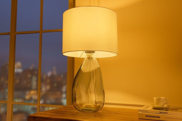 Tischlampe Glas Stoff 60 cm Transparent Weiß Retro E27