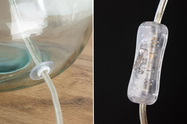 Tischlampe Glas Stoff 60 cm Transparent Weiß Retro E27