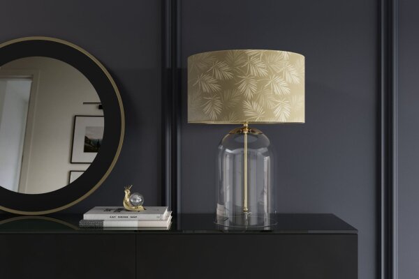 Tischlampe Glas Stoff 55 cm in Gold E27 elegant