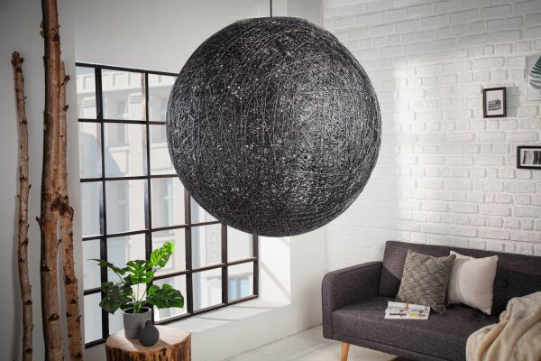 Pendelleuchte Kugel Korb Schirm Ø 60 cm Abacá Schwarz E27