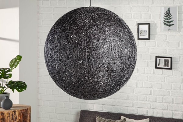 Pendelleuchte Kugel Korb Schirm Ø 60 cm Abacá Schwarz E27