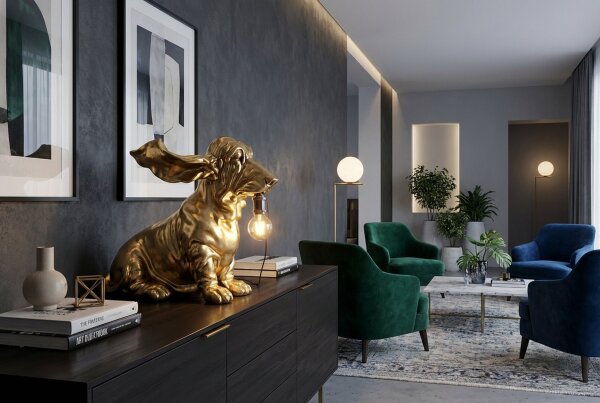 Deko Tischleuchte in Gold 50 cm hoch Dackel Statue E27