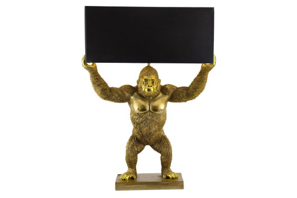 Tischlampe Stoff Polyresin 50 cm Gorilla in Gold Schwarz E27