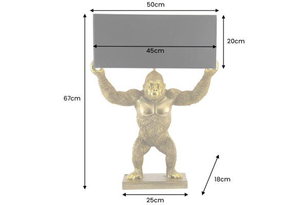 Tischlampe Stoff Polyresin 50 cm Gorilla in Gold Schwarz E27
