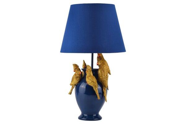 Nachttischlampe Blau Gold 55 cm in E27 Handarbeit Papageien